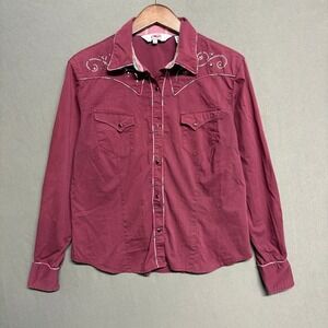 Roper Western Shirt L Purple Embroidered Yoke‎ Long Sleeve Pearl Snap Women's